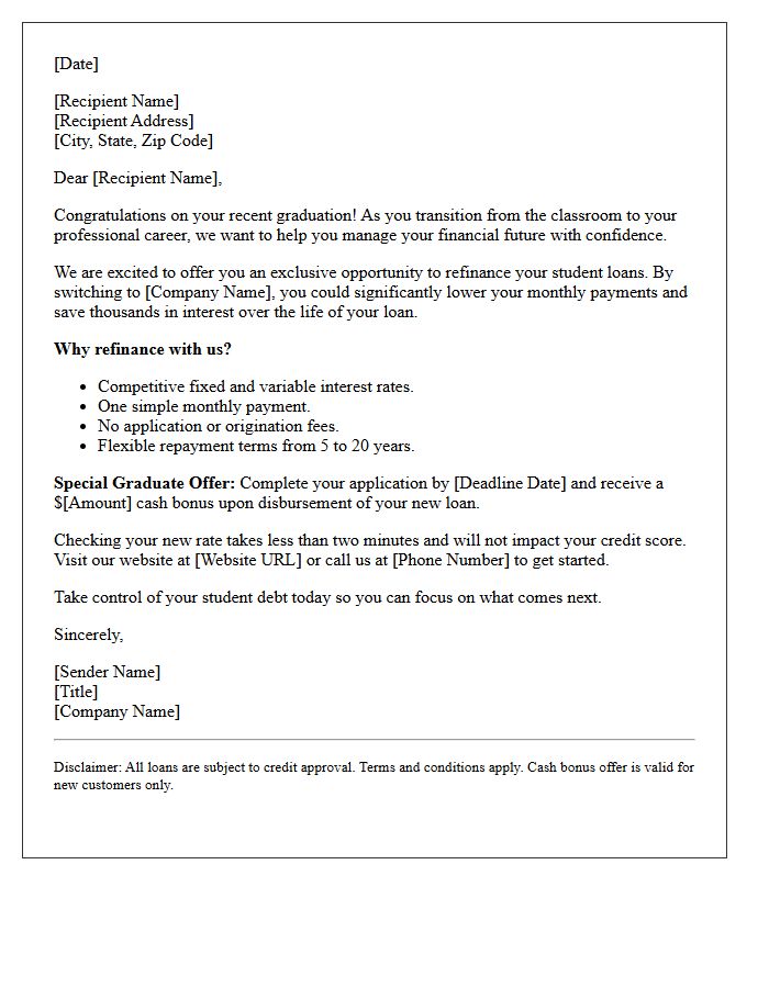 Recent Graduate Student Loan Refinancing Promotional Letter