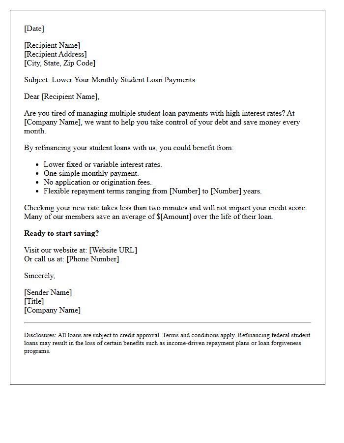 Standard Student Loan Refinancing Promotional Letter