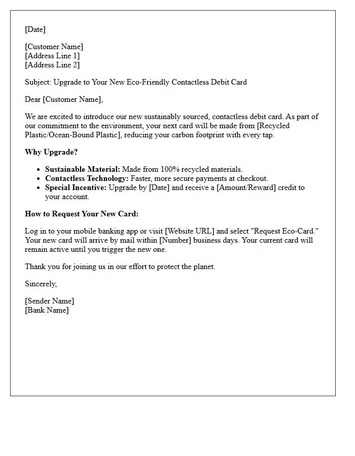 Eco-Friendly Contactless Debit Card Upgrade Incentive Letter