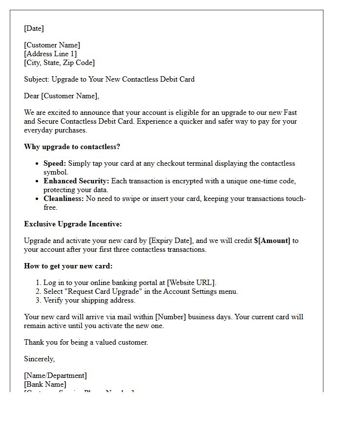 Fast and Secure Contactless Debit Card Upgrade Incentive Letter