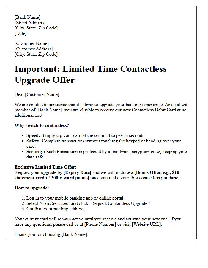 Limited Time Offer Contactless Debit Card Upgrade Letter