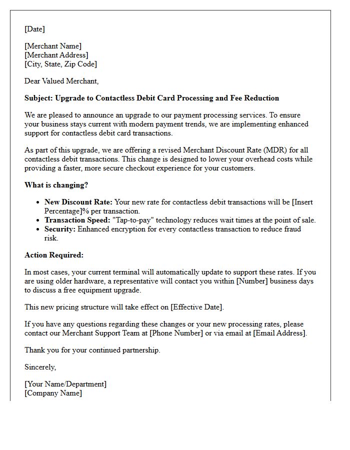 Merchant Discount Contactless Debit Card Upgrade Letter