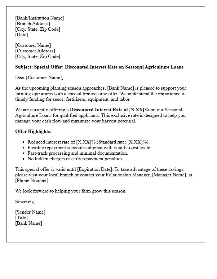 Discounted Interest Rate Seasonal Agriculture Loan Special Offer Letter