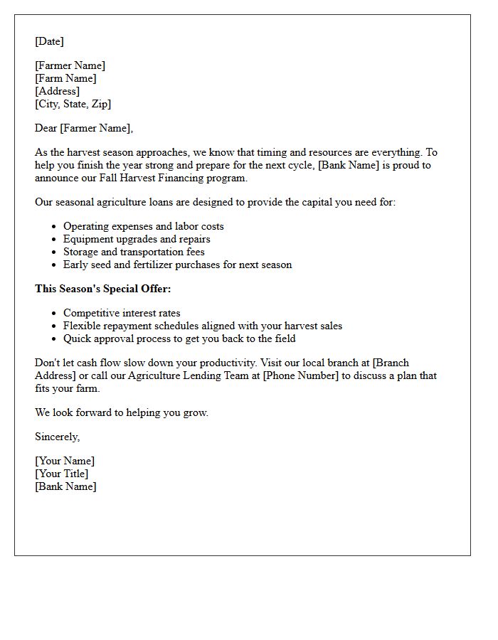 Fall Harvest Financing Seasonal Agriculture Loan Promotional Letter