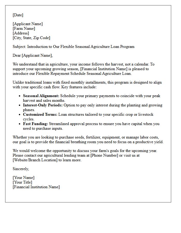 Flexible Repayment Schedule Seasonal Agriculture Loan Introductory Letter