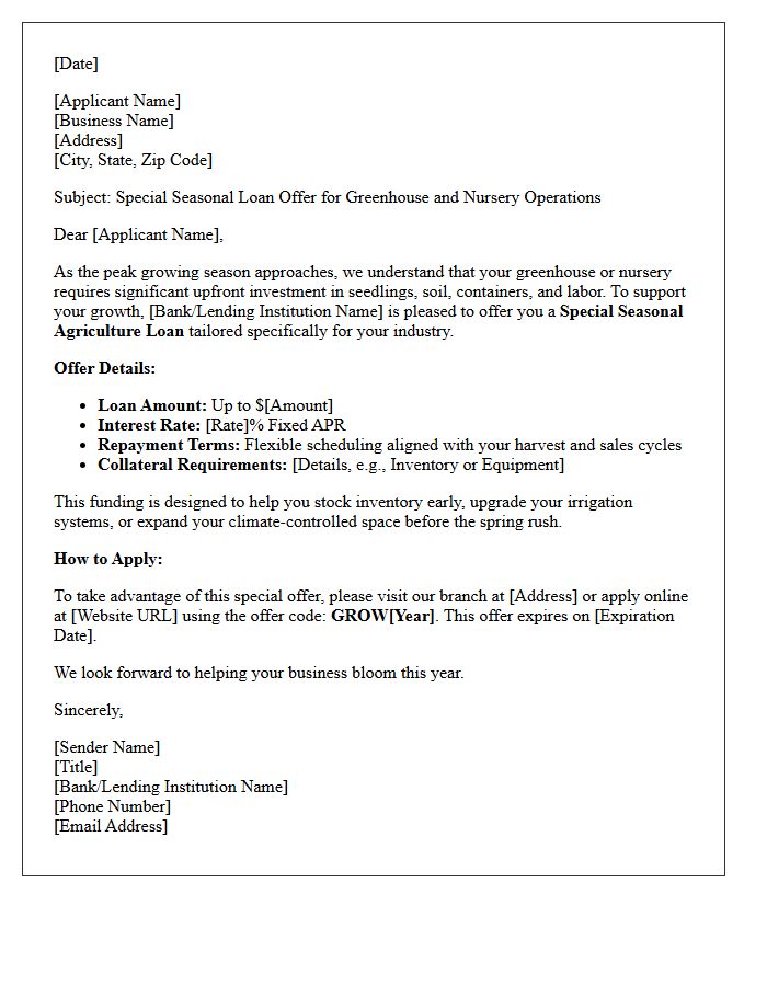 Greenhouse And Nursery Seasonal Agriculture Loan Special Offer Letter