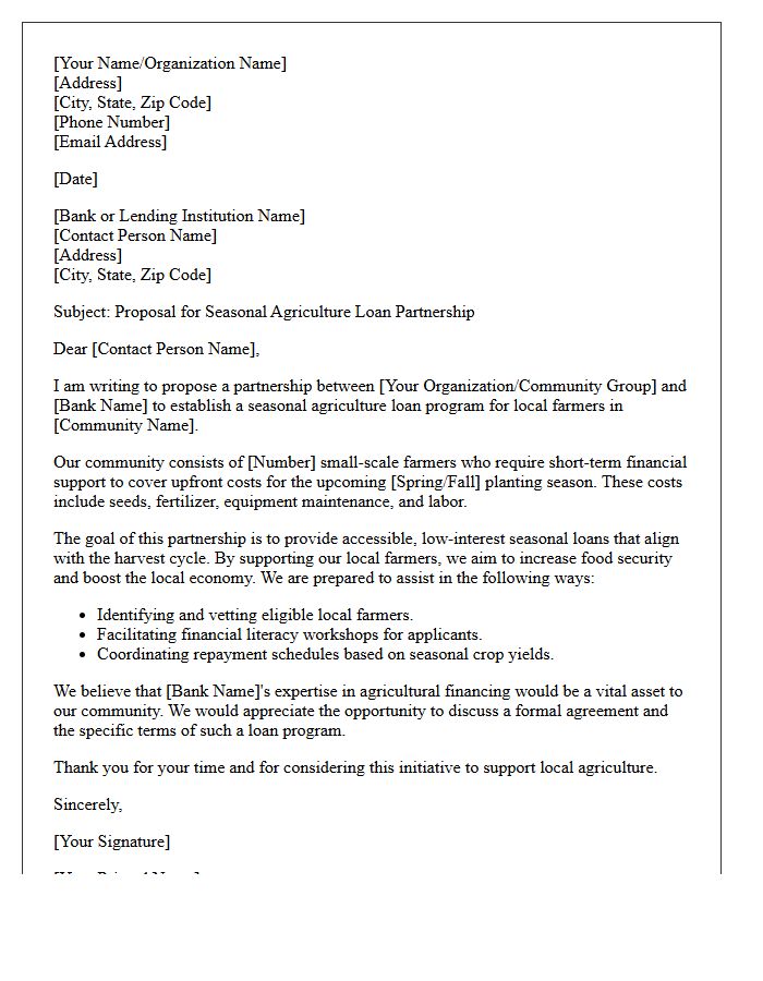 Local Community Farmer Seasonal Agriculture Loan Partnership Letter