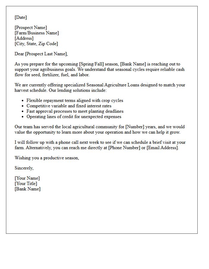New Agribusiness Prospect Seasonal Agriculture Loan Outreach Letter