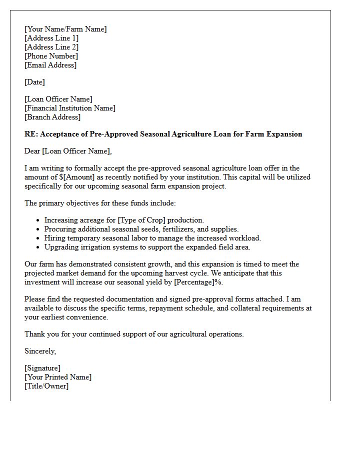 Pre-Approved Farm Expansion Seasonal Agriculture Loan Proposal Letter