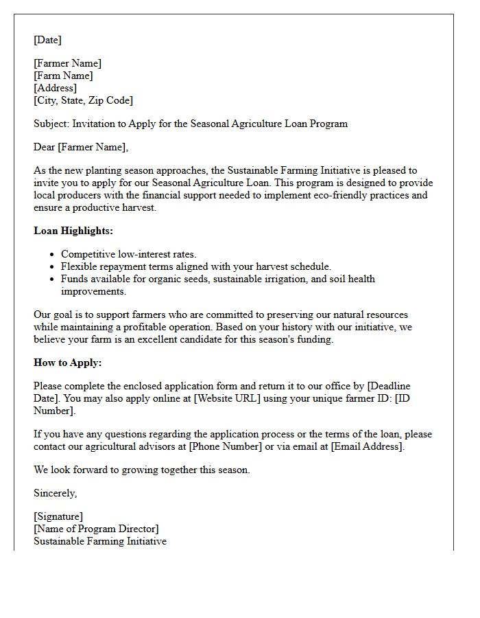 Sustainable Farming Initiative Seasonal Agriculture Loan Invitation Letter