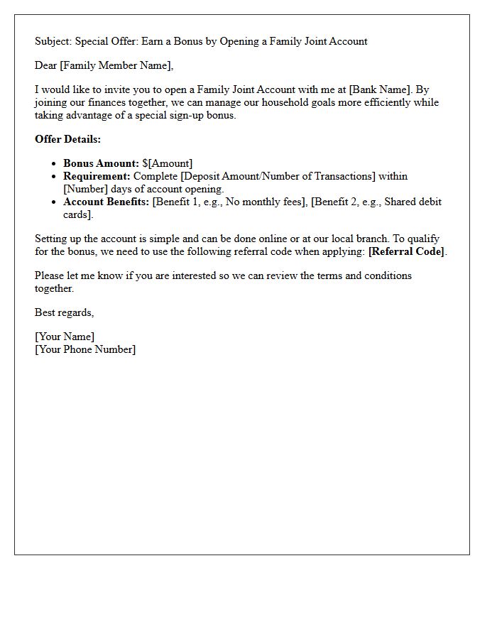 Family Joint Account Setup Bonus Invitation Letter