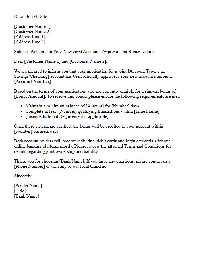 Joint Account Approval and Bonus Eligibility Letter