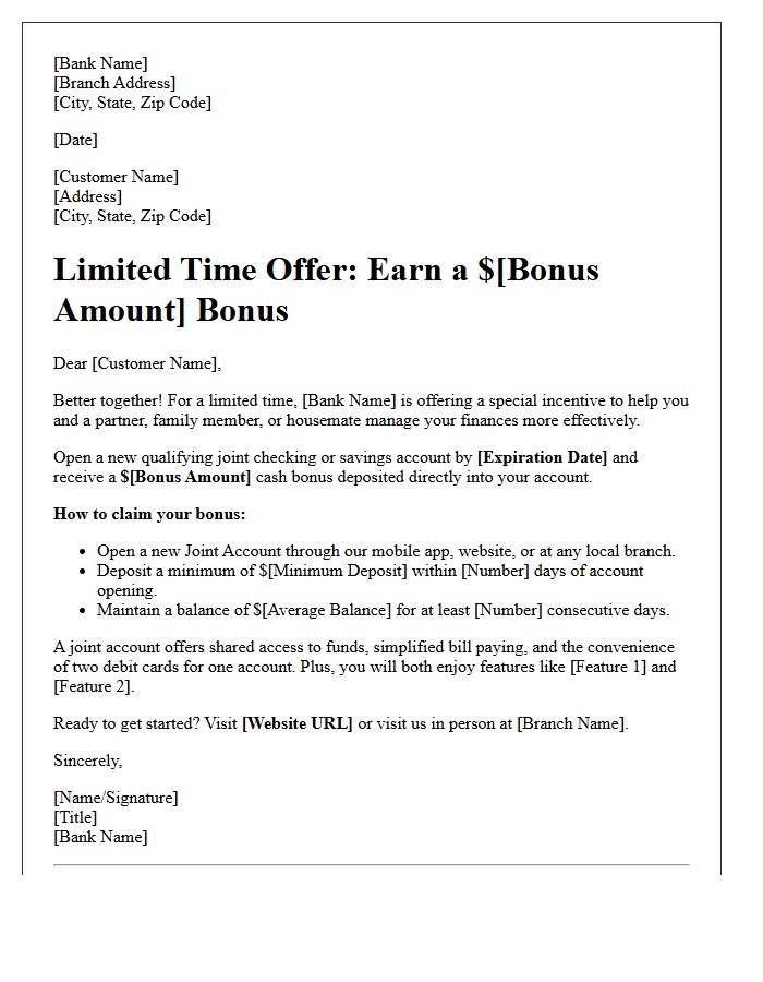 Limited Time Joint Account Setup Bonus Letter