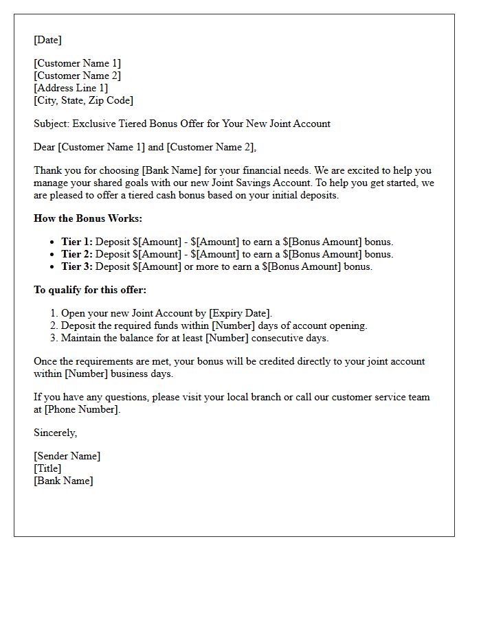 Tiered Bonus Offer for New Joint Account Setup Letter
