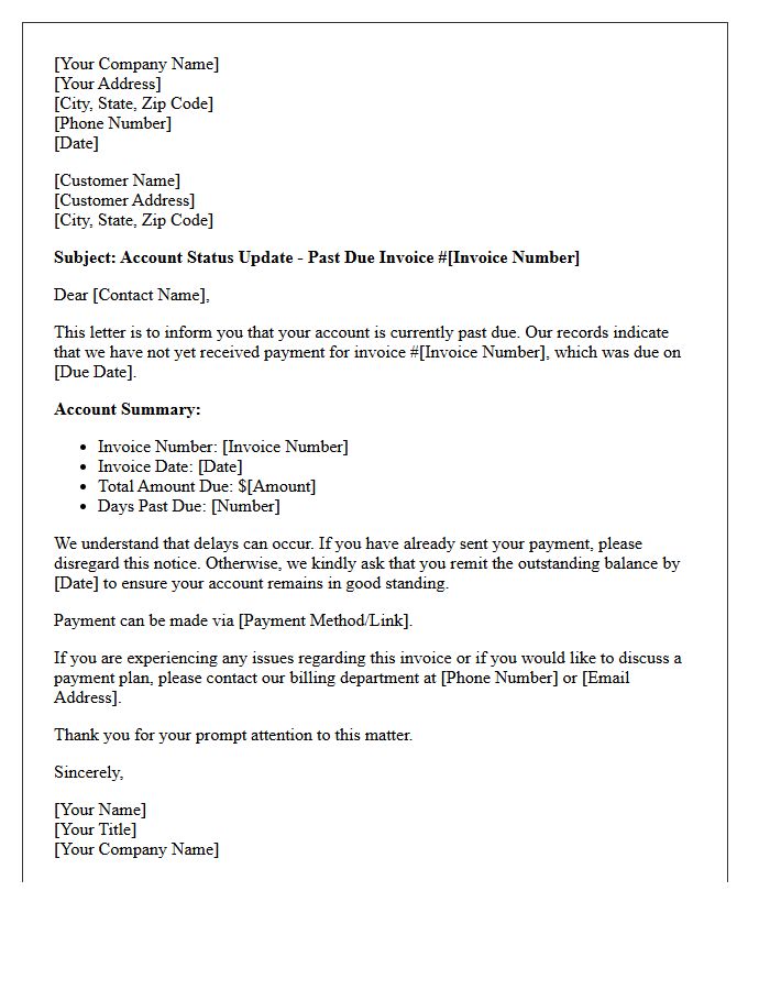 Account Status Update Letter for Past Due Invoice