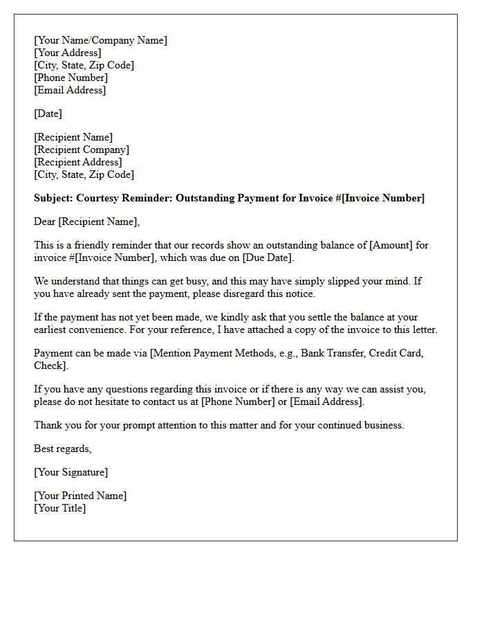 Courtesy Reminder Letter for Outstanding Payment