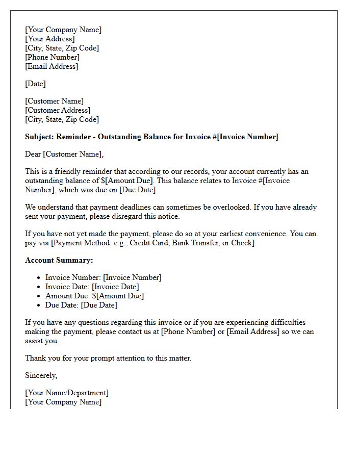 First Notice Letter for Outstanding Balance