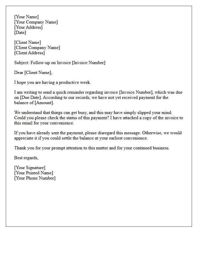 Friendly Follow-Up Letter for Unpaid Invoice