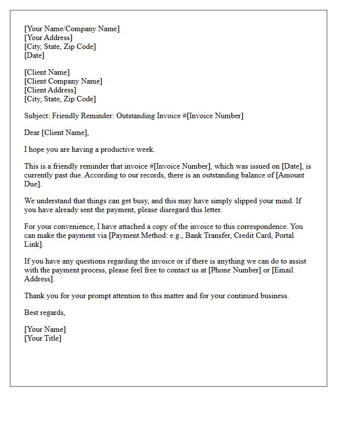 Friendly Reminder Letter for Outstanding Invoice