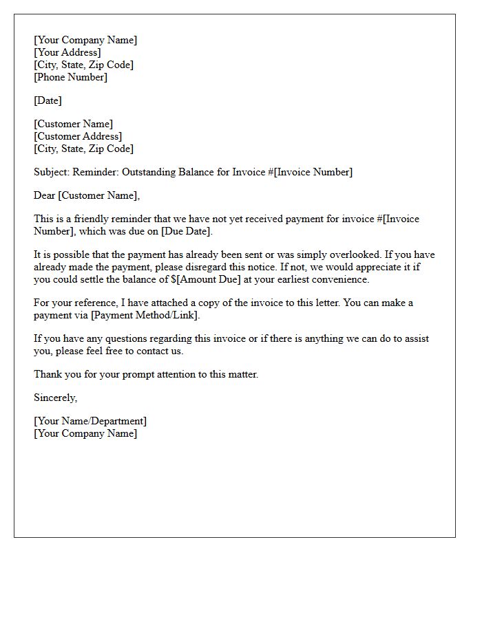 Gentle First Notice Letter Regarding Unpaid Balance