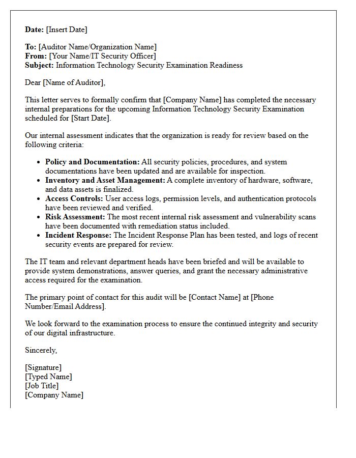 Information Technology Security Examination Readiness Letter
