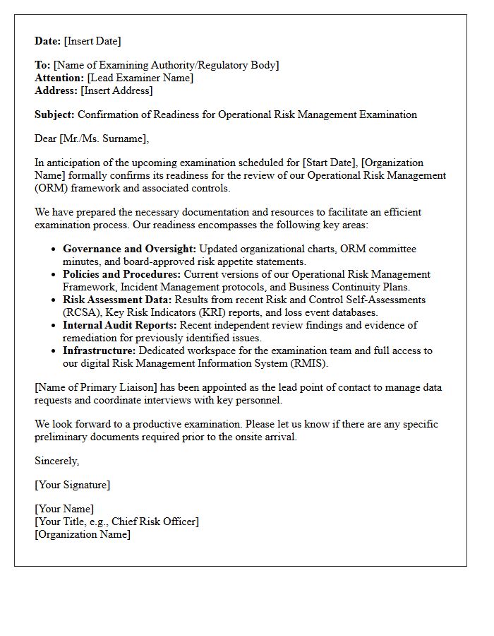 Operational Risk Management Examination Readiness Letter
