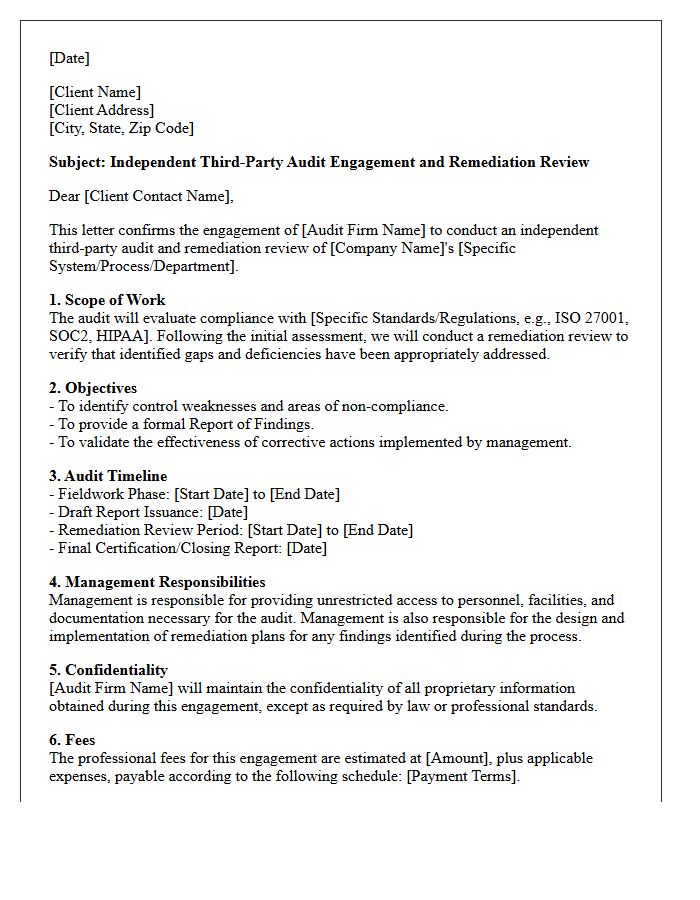 Independent Third-Party Audit Engagement and Remediation Review Letter