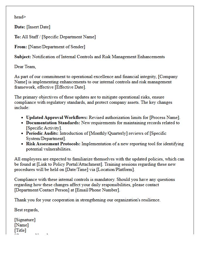 Internal Controls and Risk Management Enhancement Notification Letter
