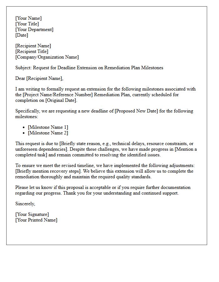 Request for Deadline Extension on Remediation Plan Milestones Letter