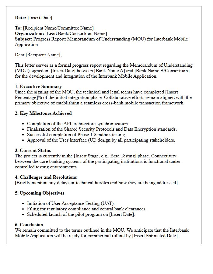 Interbank Mobile Application Memorandum of Understanding Progress Report Letter