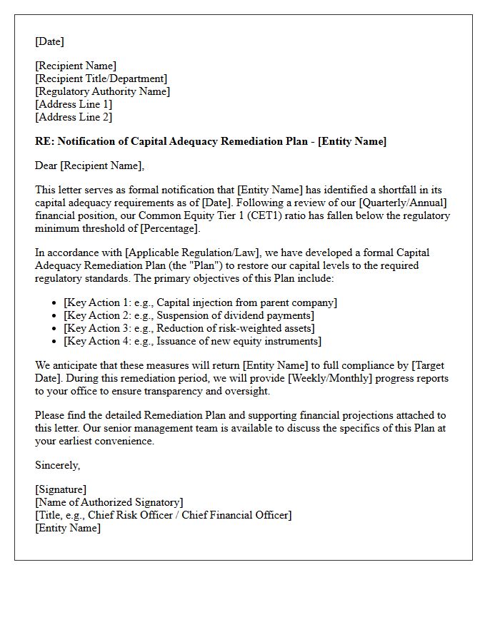 Capital Adequacy Remediation Plan Notification Letter