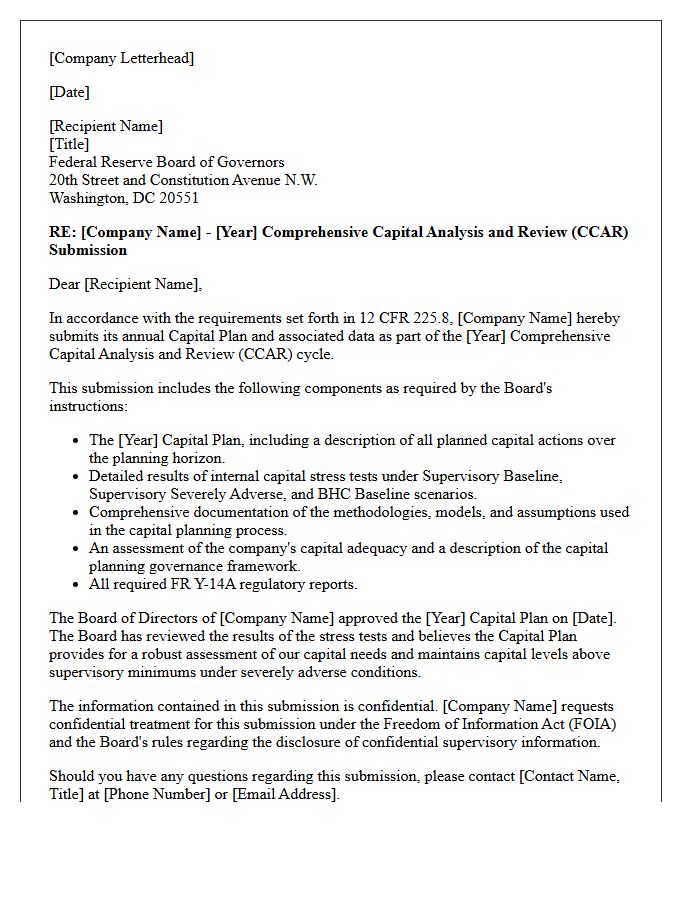 Comprehensive Capital Analysis And Review Submission Letter