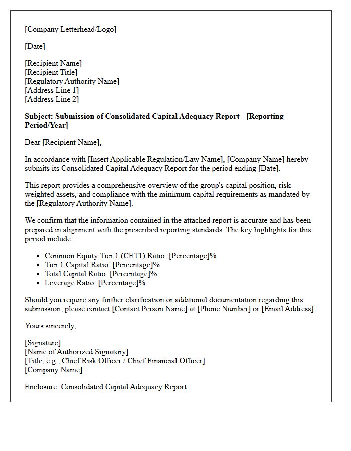 Consolidated Capital Adequacy Report Cover Letter