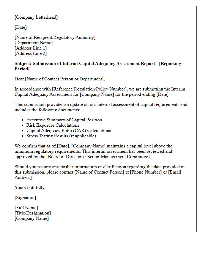 Interim Capital Adequacy Assessment Submission Letter