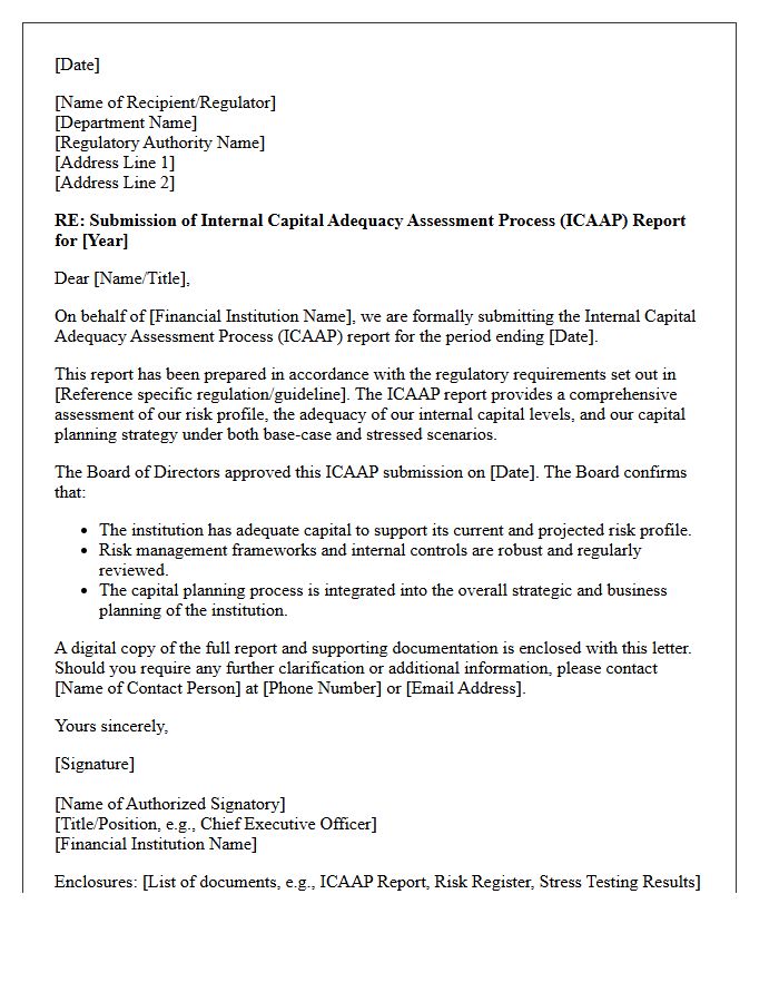 Internal Capital Adequacy Assessment Process Submission Letter