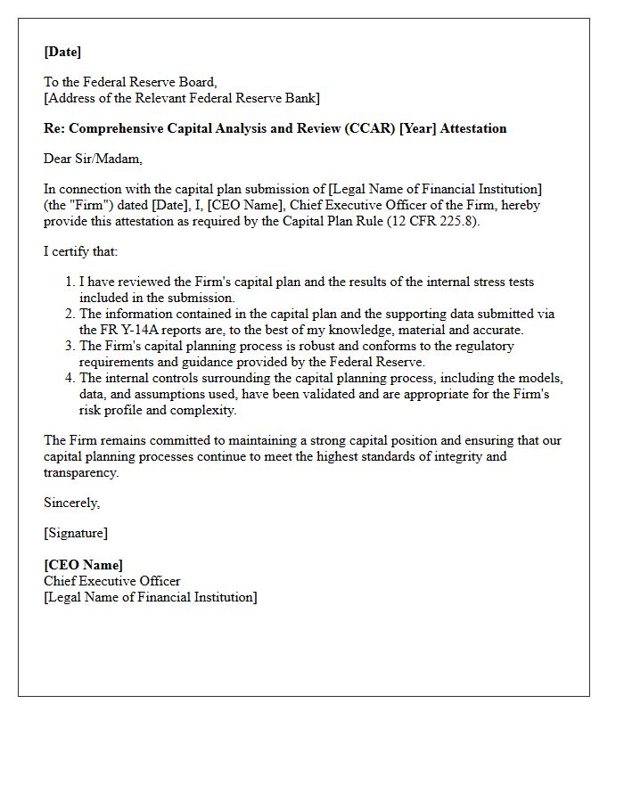 Chief Executive Officer CCAR Attestation Letter