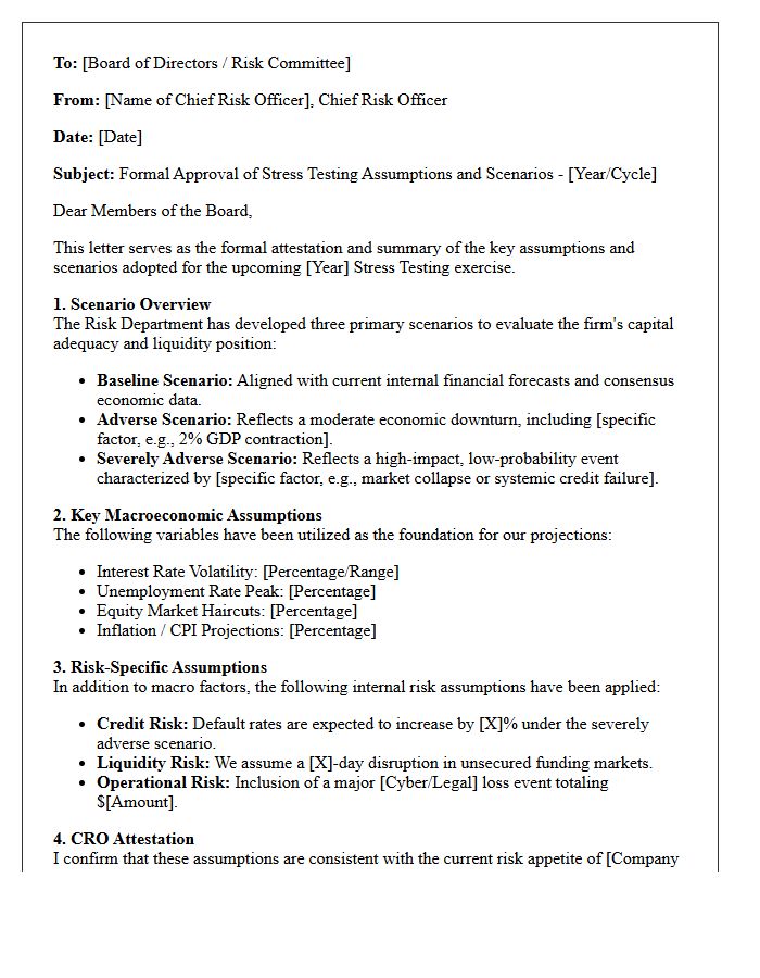 Chief Risk Officer Stress Testing Assumption Letter