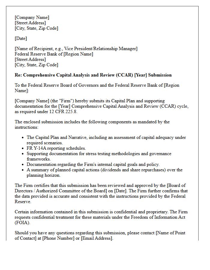 Federal Reserve CCAR Submission Transmittal Letter