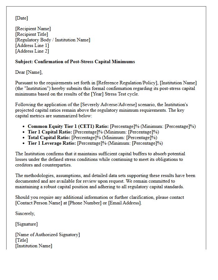 Post-Stress Capital Minimums Confirmation Letter