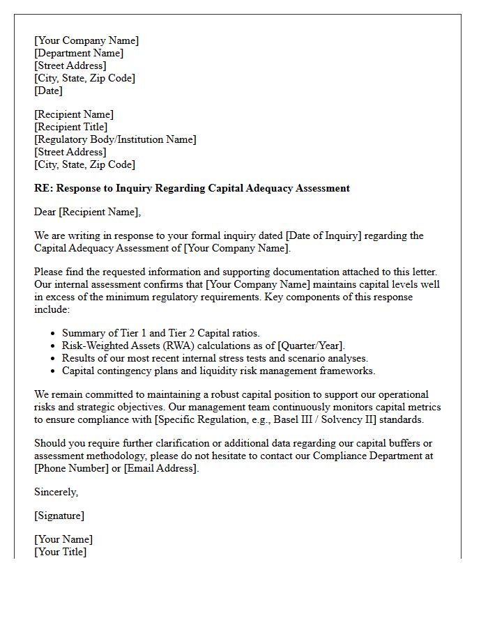 Capital Adequacy Assessment Inquiry Response Letter