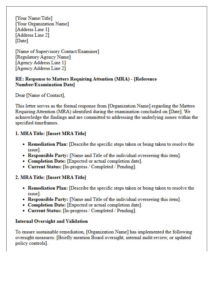 Matters Requiring Attention Remediation Response Letter