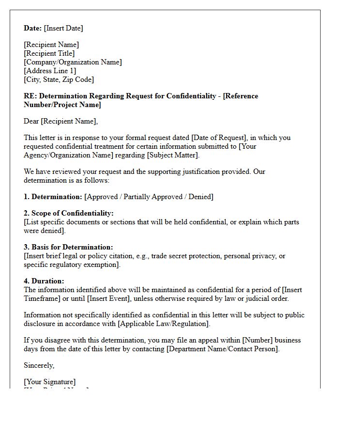 Confidentiality Request Determination Letter
