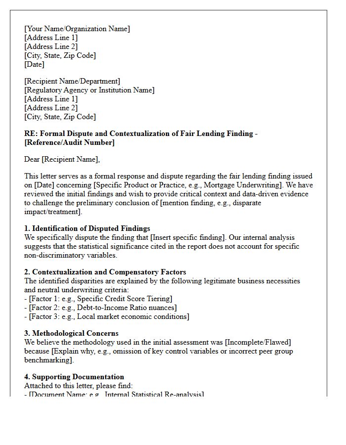 Fair Lending Finding Dispute and Contextualization Letter