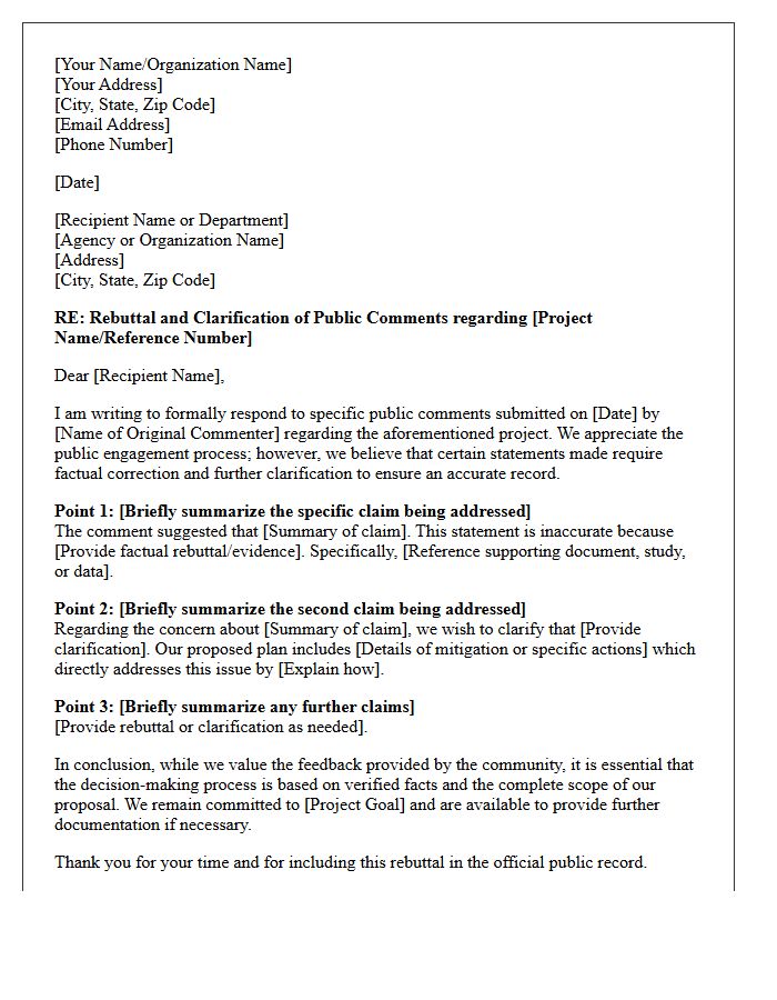 Public Comment Rebuttal and Clarification Letter