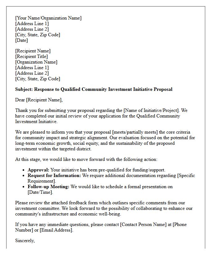 Qualified Community Investment Initiative Response Letter