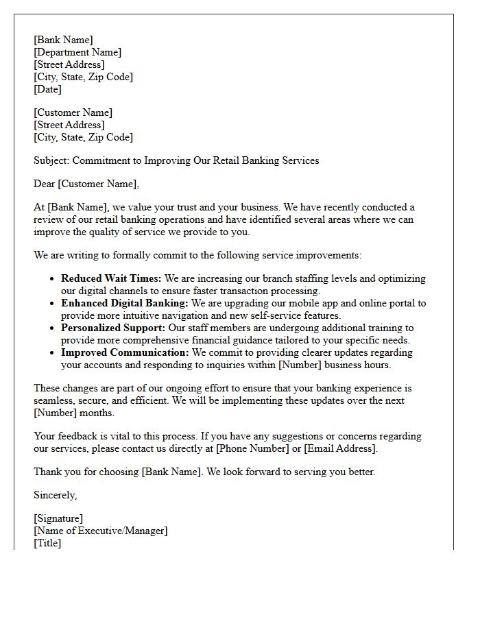 Retail Banking Services Improvement Commitment Letter