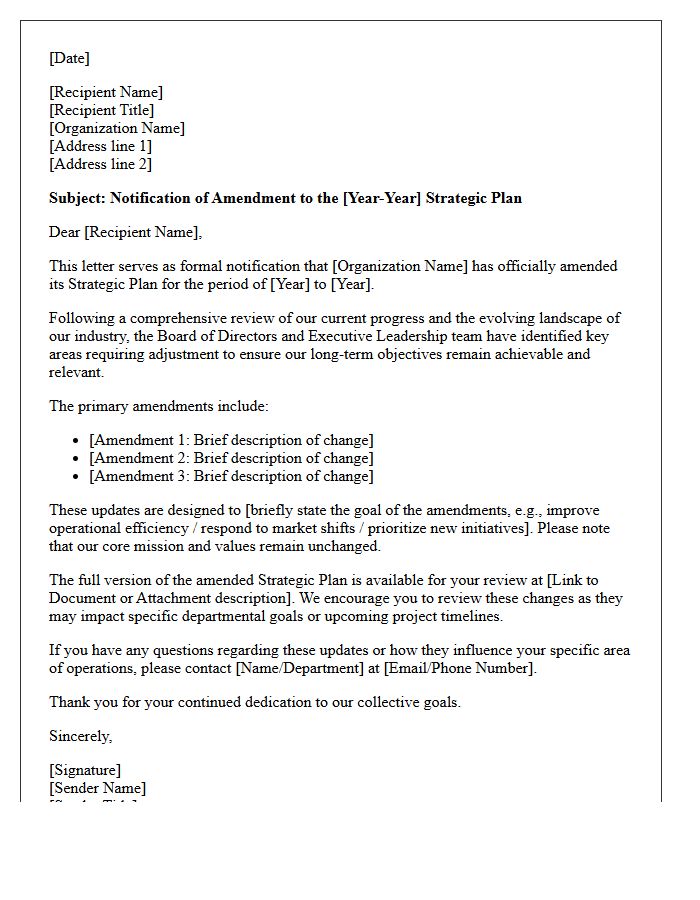 Strategic Plan Amendment Notification Letter