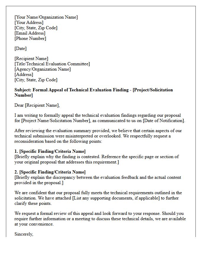 Technical Evaluation Finding Appeal Request Letter