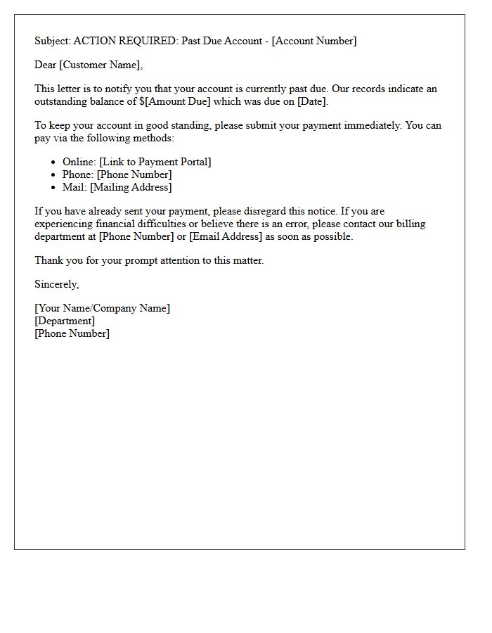 Action Required for Past Due Account Letter