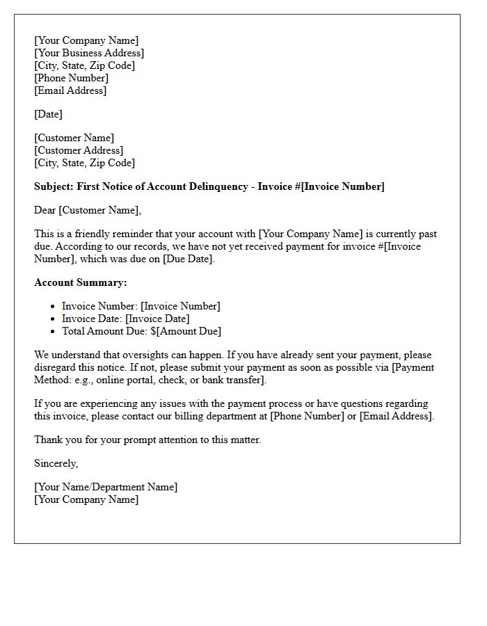First Notice of Account Delinquency Letter